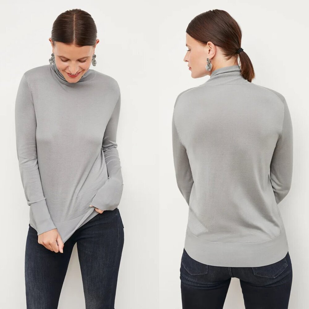 M.M.LaFleur The Elizabeth Silk Jersey Grey Turtleneck Sweater Size L